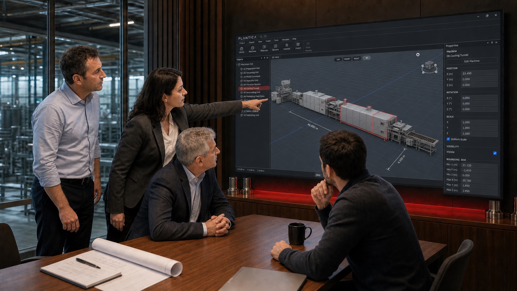 A MEMAK sales team presenting a complete chocolate line through the Plantica interface